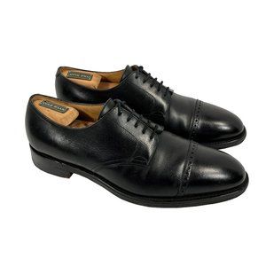 John Lobb Russel Black Leather Cap Toe Derby Dress Shoes